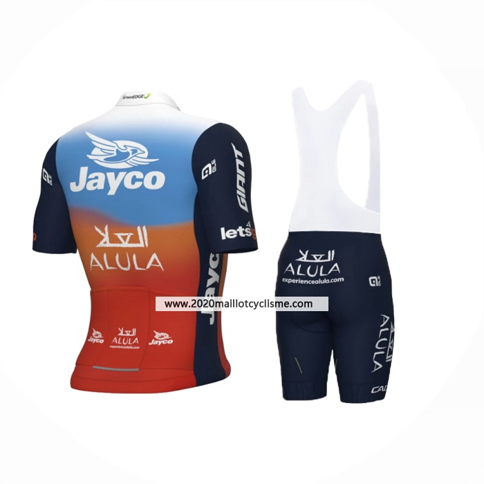 2024 Maillot Cyclisme Jayco AlUla Bleu Orange Manches Courtes Et Cuissard